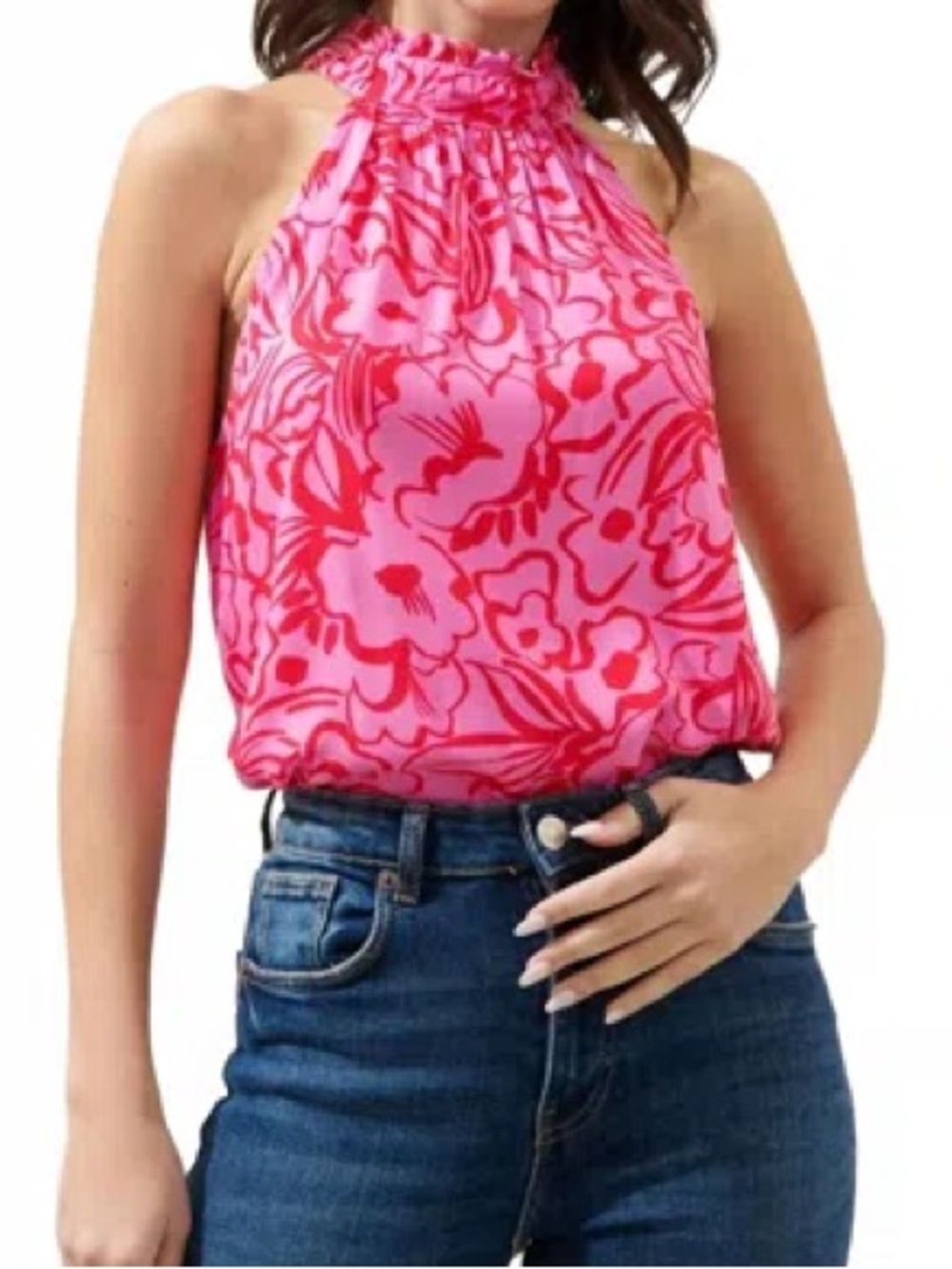 BB Dakota Pink Floral Sleeveless Halter Back Tie Top